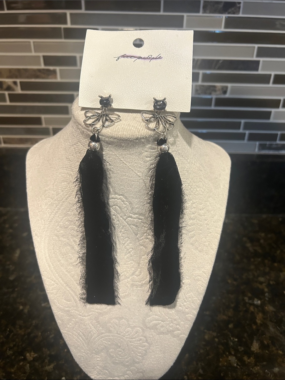 Free People Black Tassel Floral Drop Earrings - Picture 4 of 6